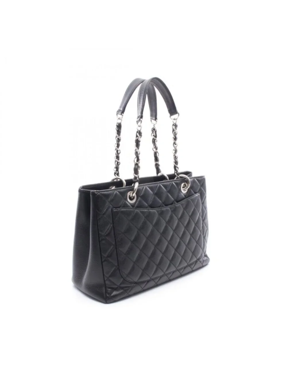 Chanel Tote Bag Quilted Grand Shopping GST Black Caviar Leather Chain
